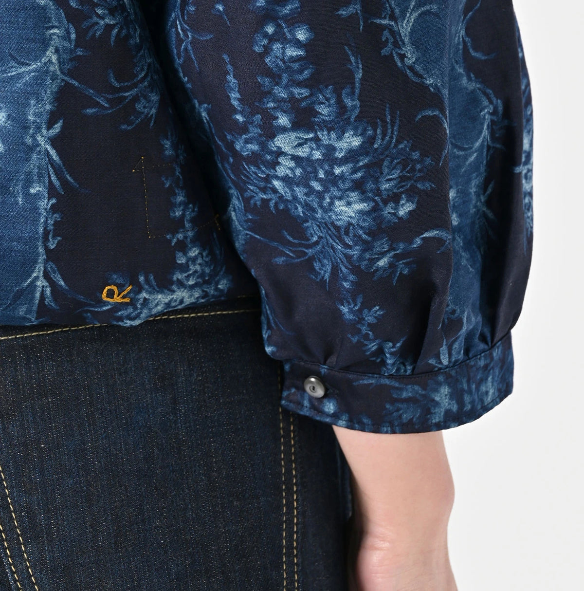 45R Indigo Chandelier Flower Print Puff Bridge Blouse - Image 10