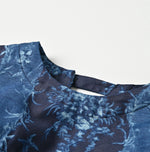 45R Indigo Chandelier Flower Print Puff Bridge Blouse