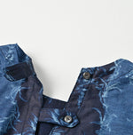 45R Indigo Chandelier Flower Print Puff Bridge Blouse