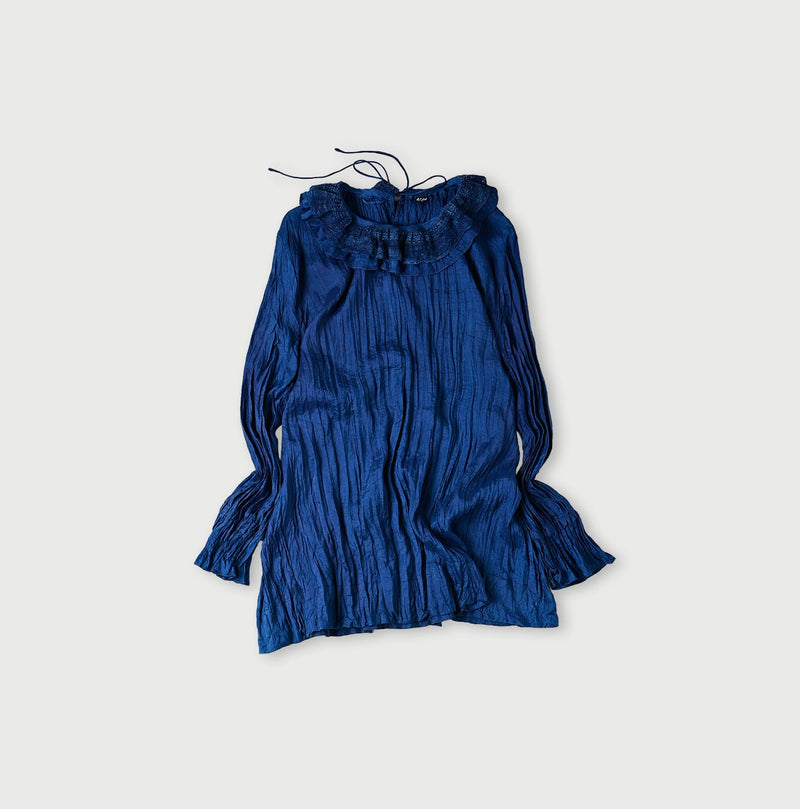 45R Ai Indigo Silk Frilled Collar Blouse - Image 1