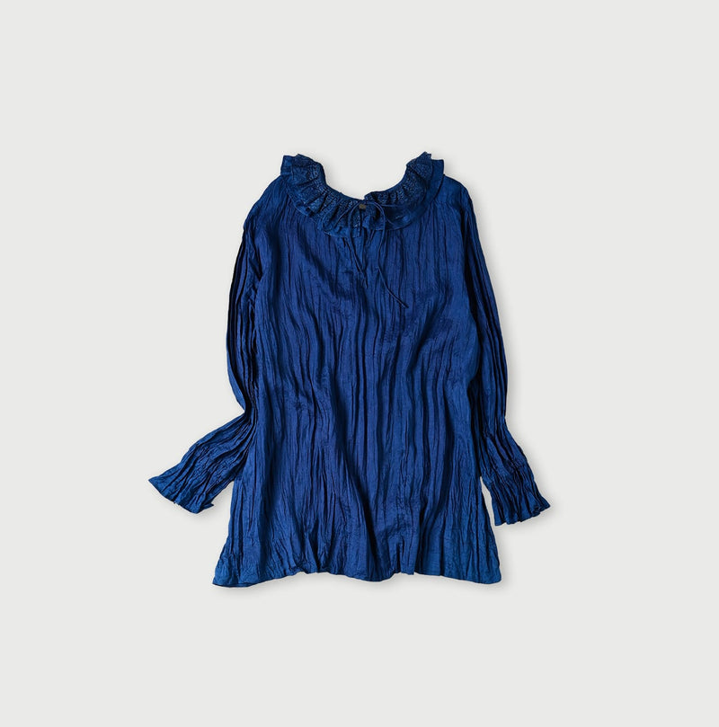 45R Ai Indigo Silk Frilled Collar Blouse - Image 9