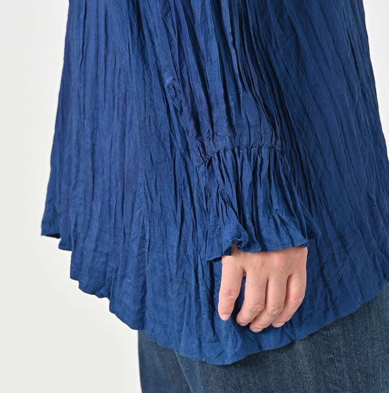 45R Ai Indigo Silk Frilled Collar Blouse - Image 8