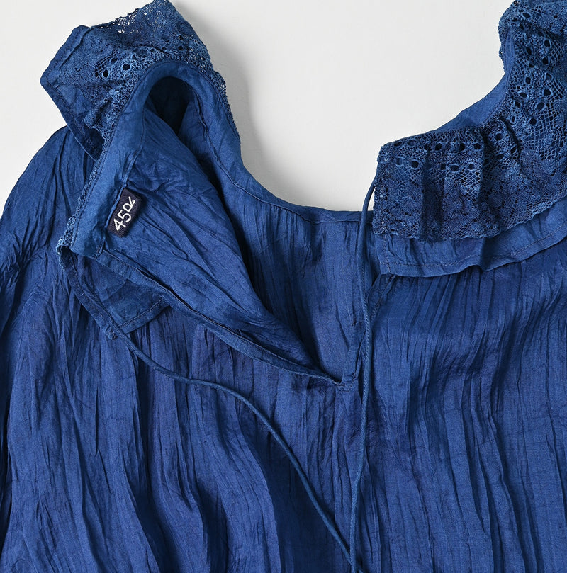 45R Ai Indigo Silk Frilled Collar Blouse - Image 12