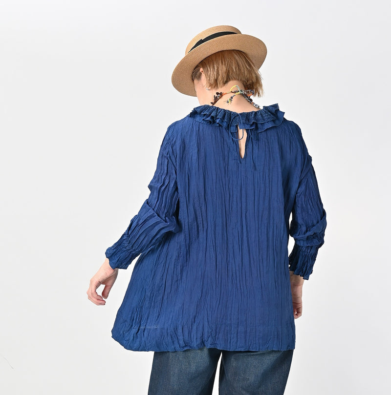 45R Ai Indigo Silk Frilled Collar Blouse - Image 5