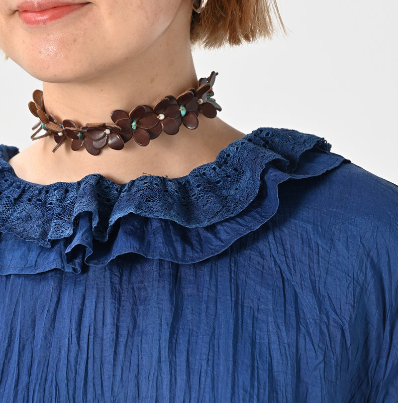 45R Ai Indigo Silk Frilled Collar Blouse - Image 6