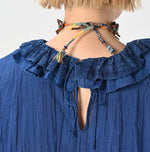 45R Ai Indigo Silk Frilled Collar Blouse