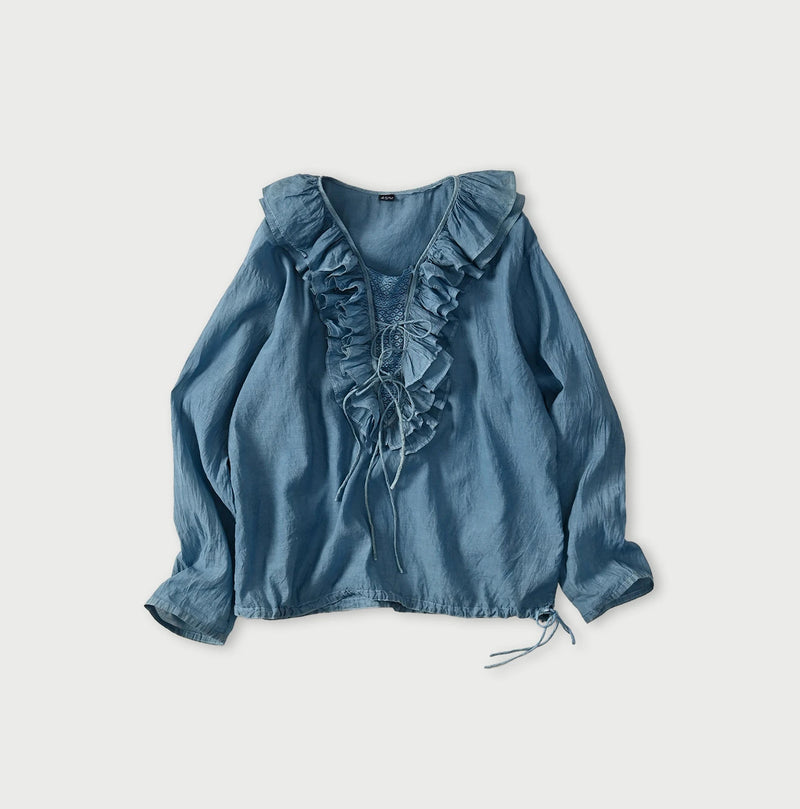 45R Ai Indigo Feather Khadi Silk Frill de T-shirt - Image 1