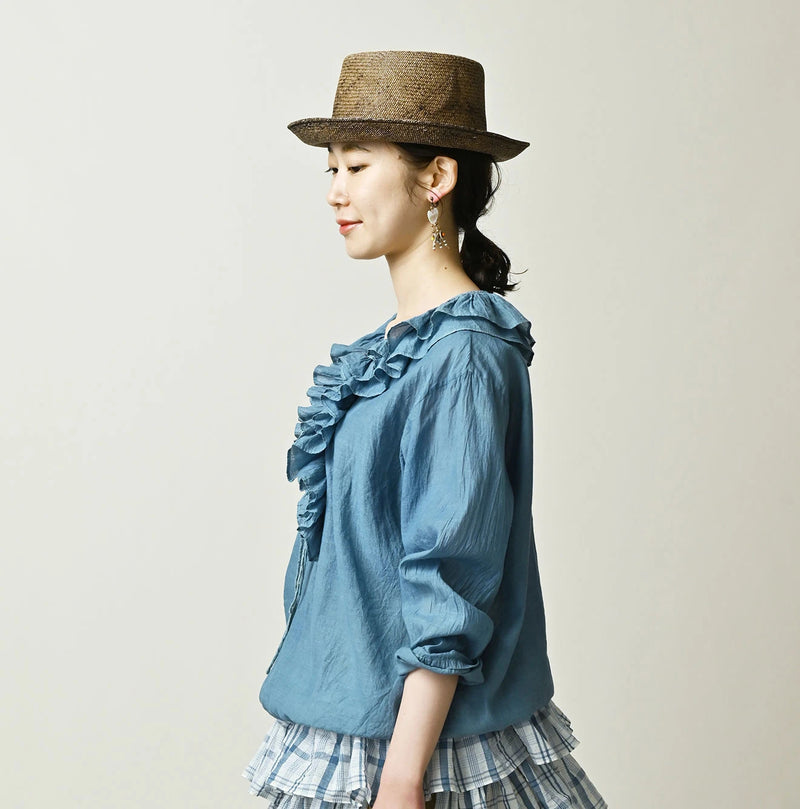 45R Ai Indigo Feather Khadi Silk Frill de T-shirt - Image 4