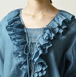 45R Ai Indigo Feather Khadi Silk Frill de T-shirt