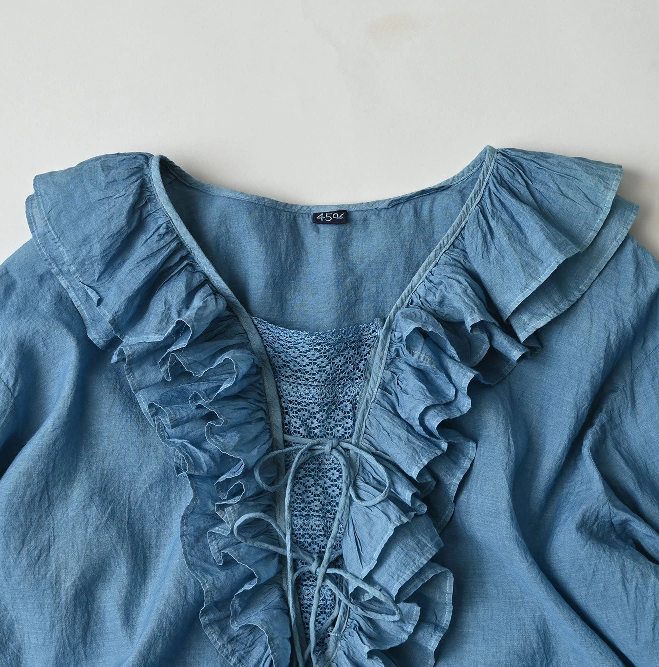 45R Ai Indigo Feather Khadi Silk Frill de T-shirt - Image 12