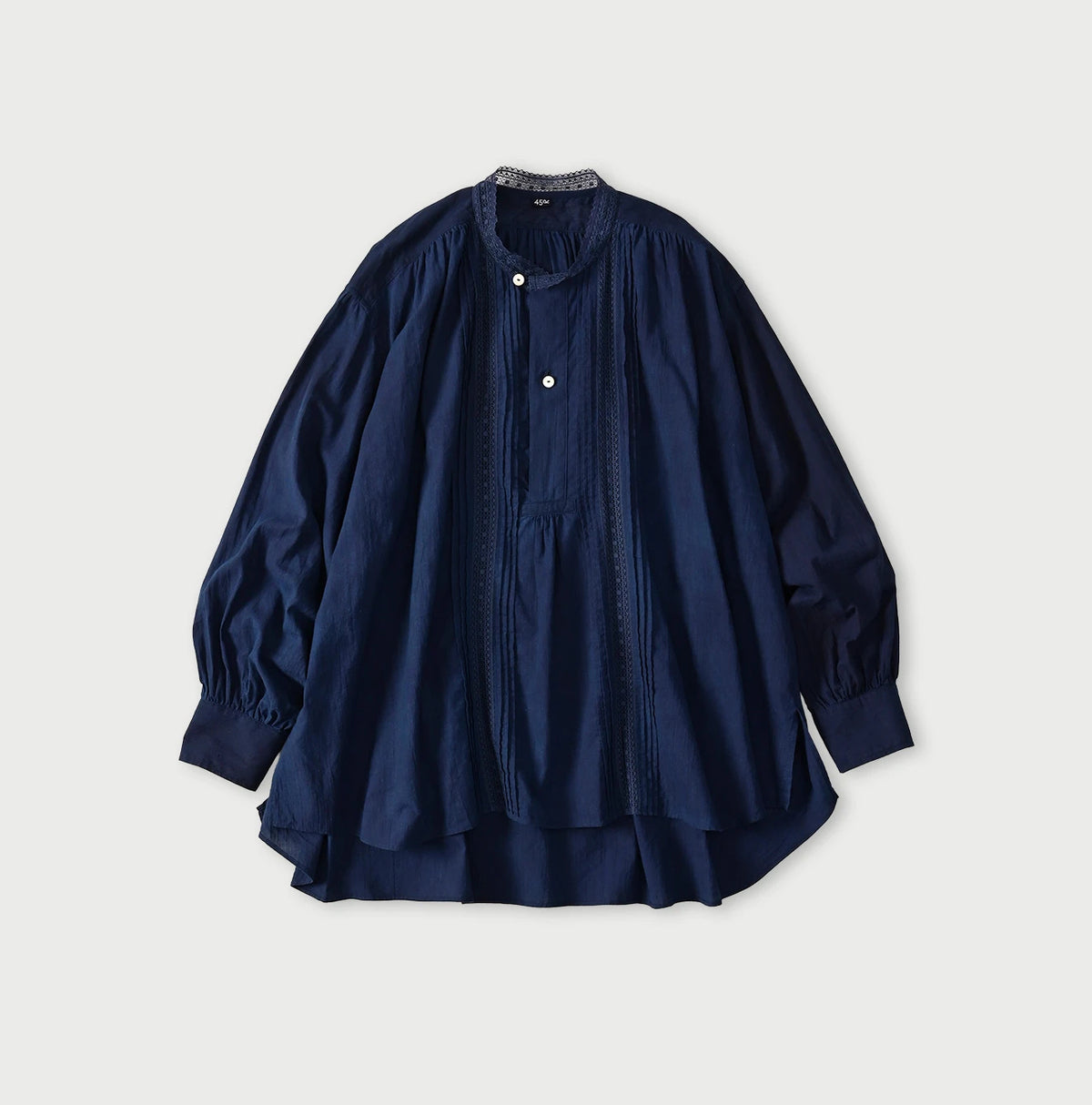 45R Ai Indigo Khadi Lace Tuck Smock Blouse