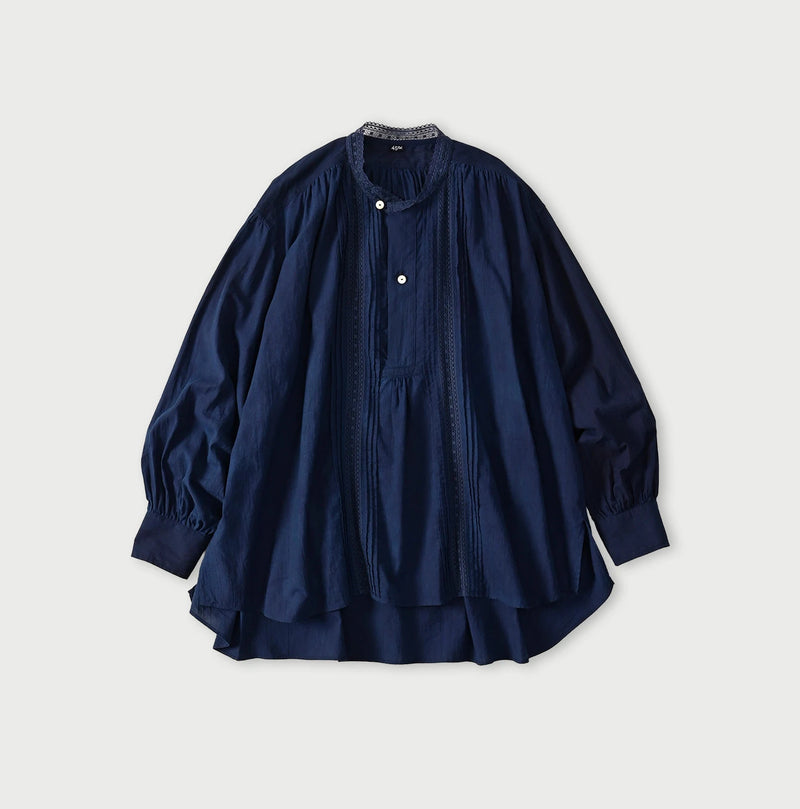 45R Ai Indigo Khadi Lace Tuck Smock Blouse - Image 1