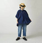 45R Ai Indigo Khadi Lace Tuck Smock Blouse