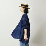 45R Ai Indigo Khadi Lace Tuck Smock Blouse