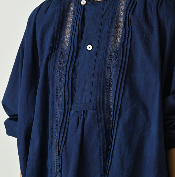 45R Ai Indigo Khadi Lace Tuck Smock Blouse