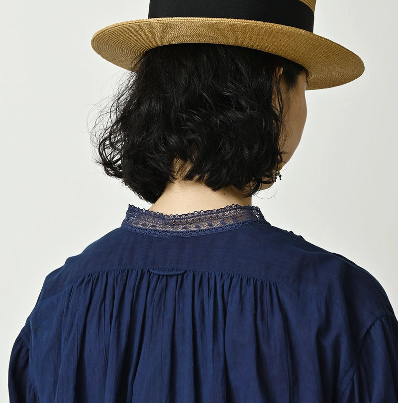 45R Ai Indigo Khadi Lace Tuck Smock Blouse - Image 10