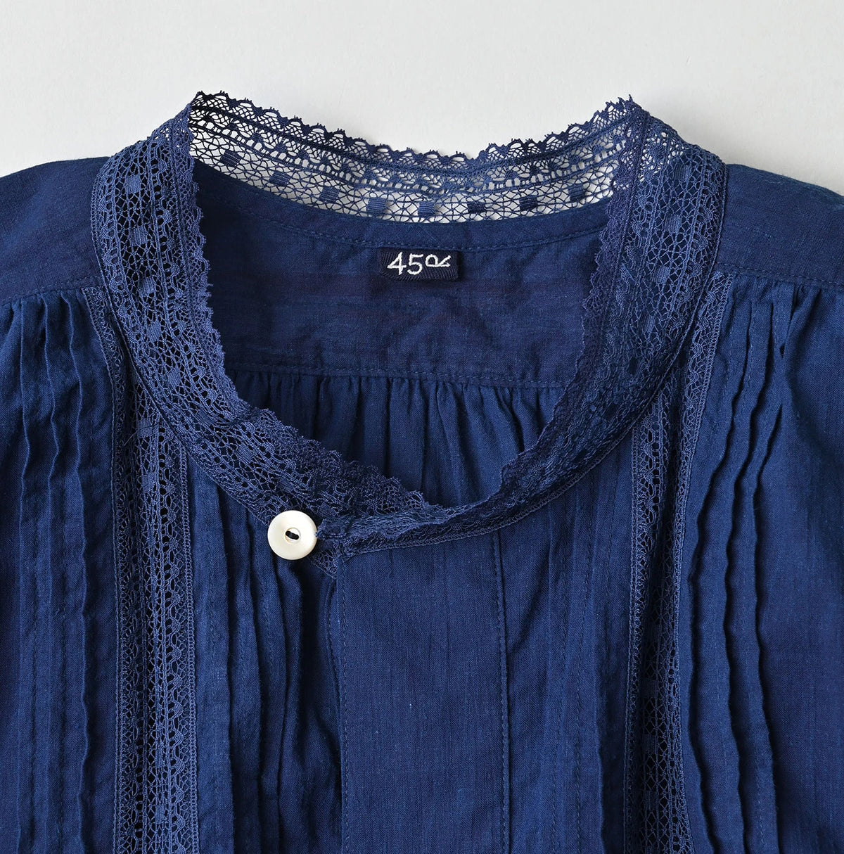 45R Ai Indigo Khadi Lace Tuck Smock Blouse