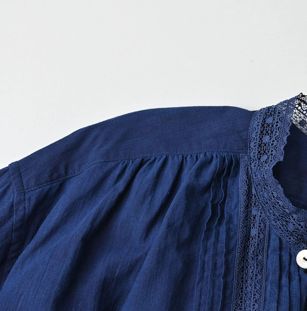 45R Ai Indigo Khadi Lace Tuck Smock Blouse