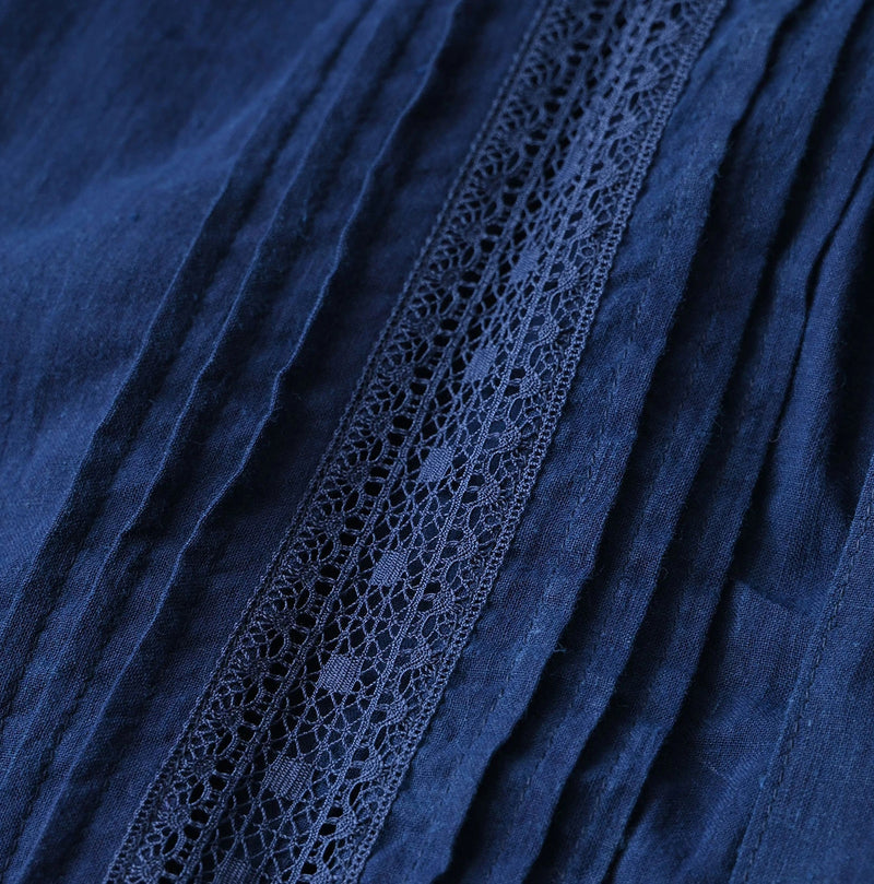 45R Ai Indigo Khadi Lace Tuck Smock Blouse - Image 18