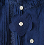 45R Ai Indigo Khadi Lace Tuck Smock Blouse