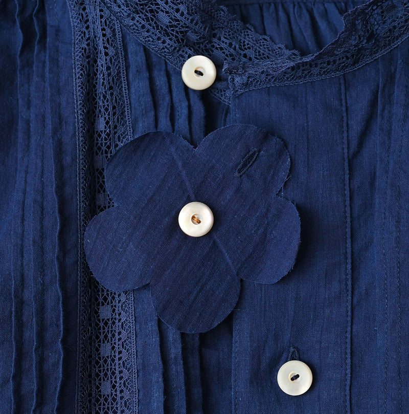 45R Ai Indigo Khadi Lace Tuck Smock Blouse - Image 20