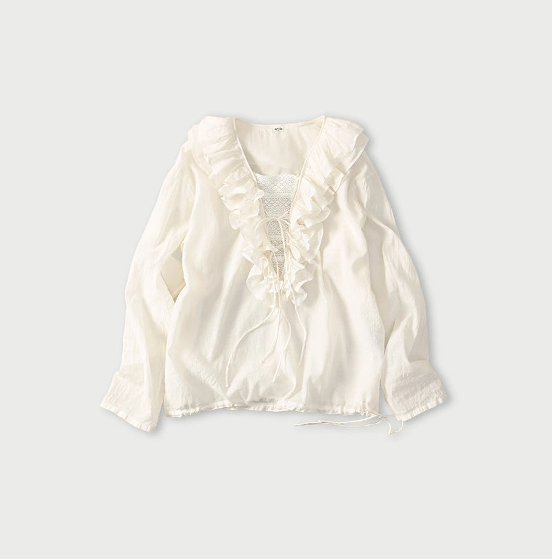 45R Feather Khadi Silk Frill de T-shirt - Image 1