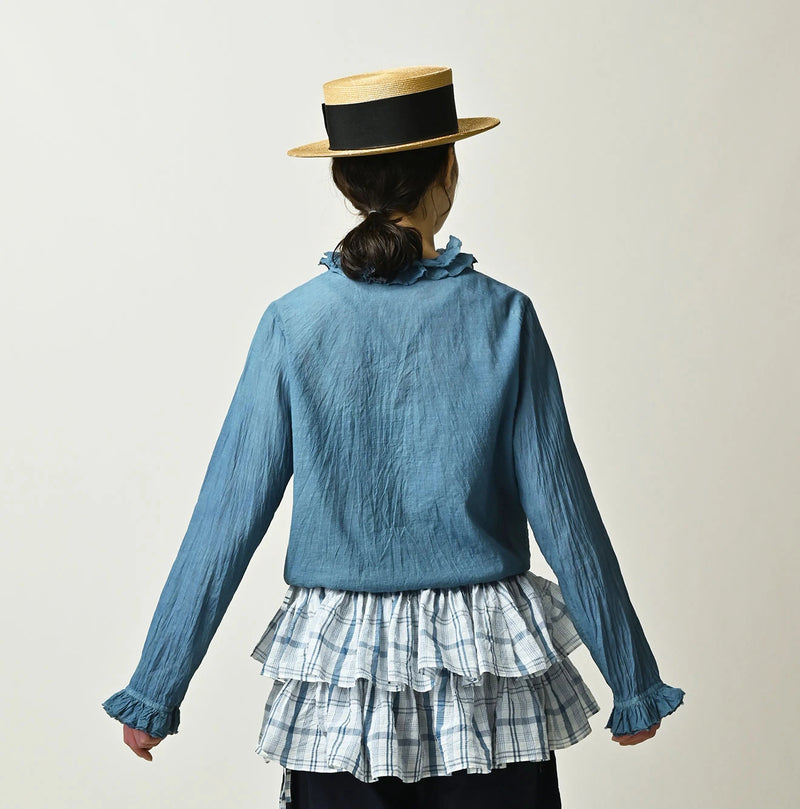 45R Ai Indigo Feather Khadi Silk Talula Blouse - Image 5