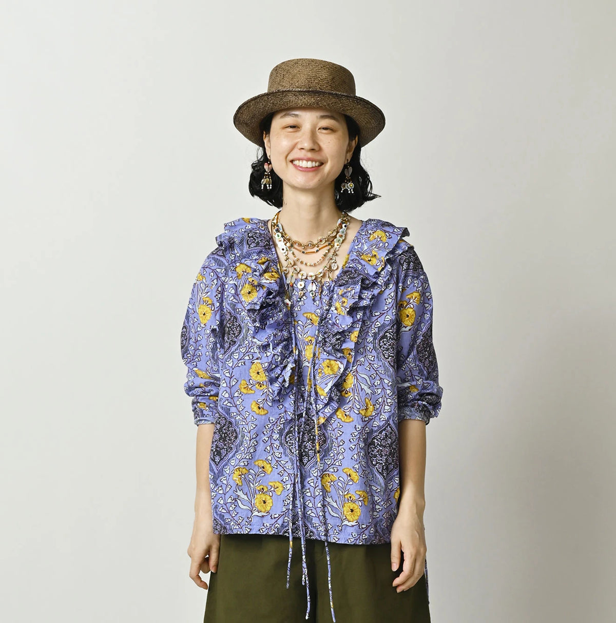 45R Saffron Block Print Frill de T-shirt