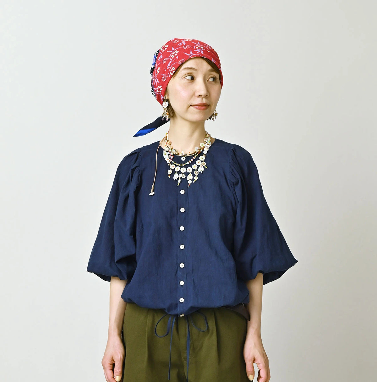 45R Ai Indigo Khadi Puff Sleeve Blouse