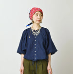45R Ai Indigo Khadi Puff Sleeve Blouse