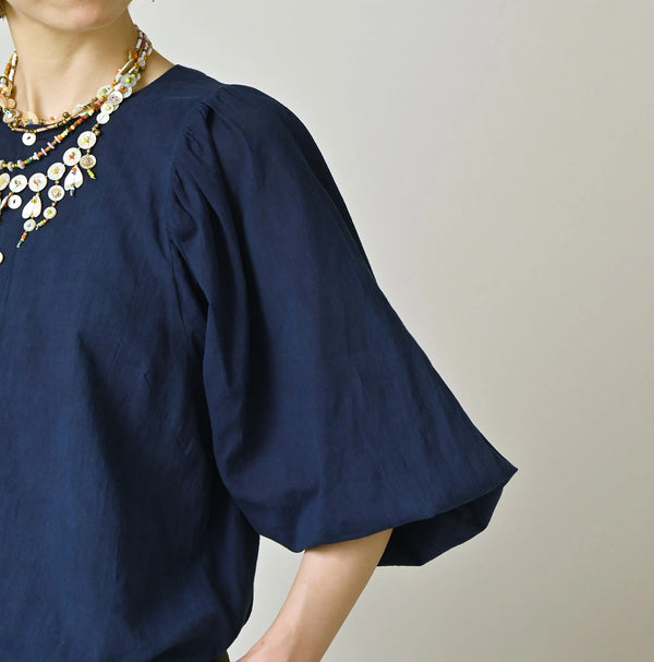 45R Ai Indigo Khadi Puff Sleeve Blouse