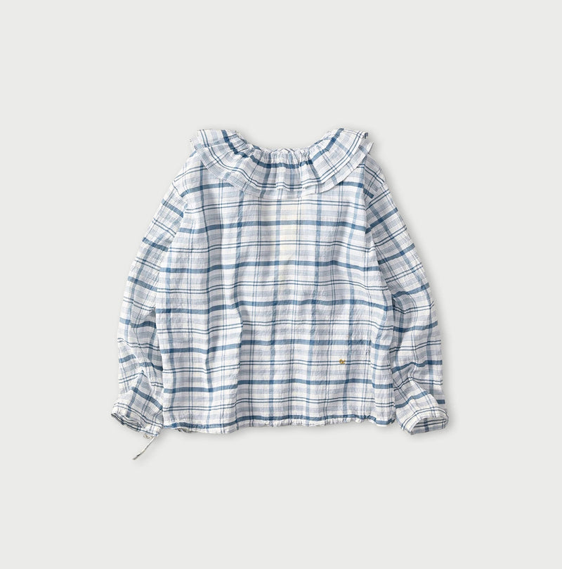 45R Ai Indigo Feather Khadi Silk Check Frill de T-shirt - Image 13