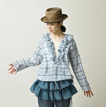 45R Ai Indigo Feather Khadi Silk Check Frill de T-shirt