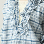 45R Ai Indigo Feather Khadi Silk Check Frill de T-shirt