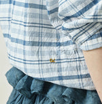 45R Ai Indigo Feather Khadi Silk Check Frill de T-shirt