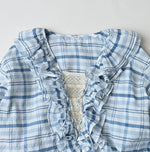 45R Ai Indigo Feather Khadi Silk Check Frill de T-shirt
