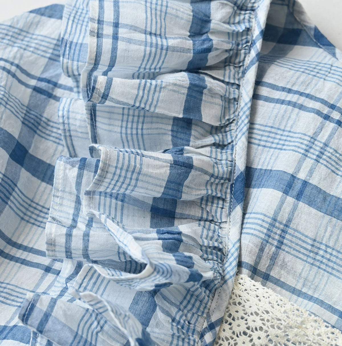 45R Ai Indigo Feather Khadi Silk Check Frill de T-shirt