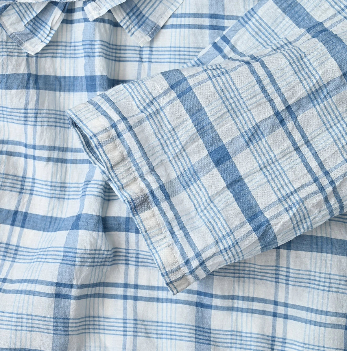 45R Ai Indigo Feather Khadi Silk Check Frill de T-shirt