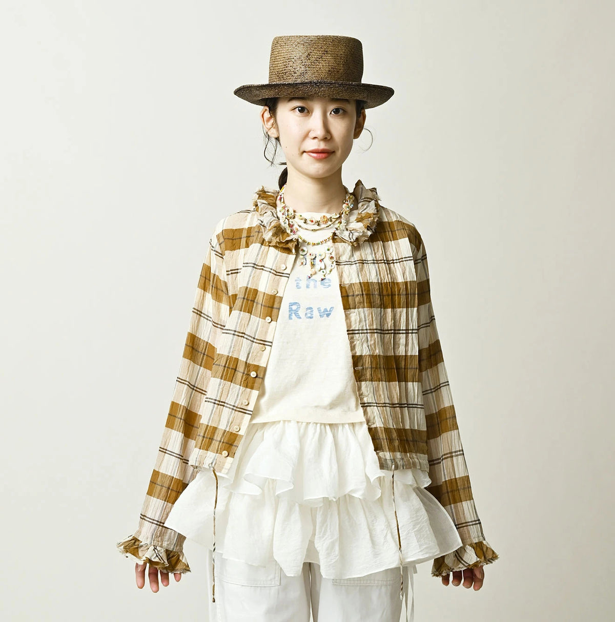 45R Feather Khadi Silk Check Talula Blouse