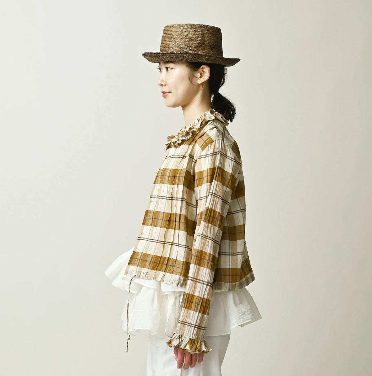 45R Feather Khadi Silk Check Talula Blouse