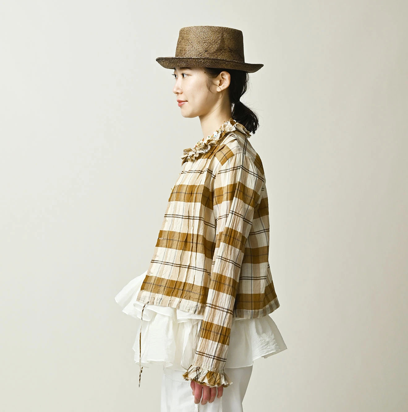 45R Feather Khadi Silk Check Talula Blouse - Image 5