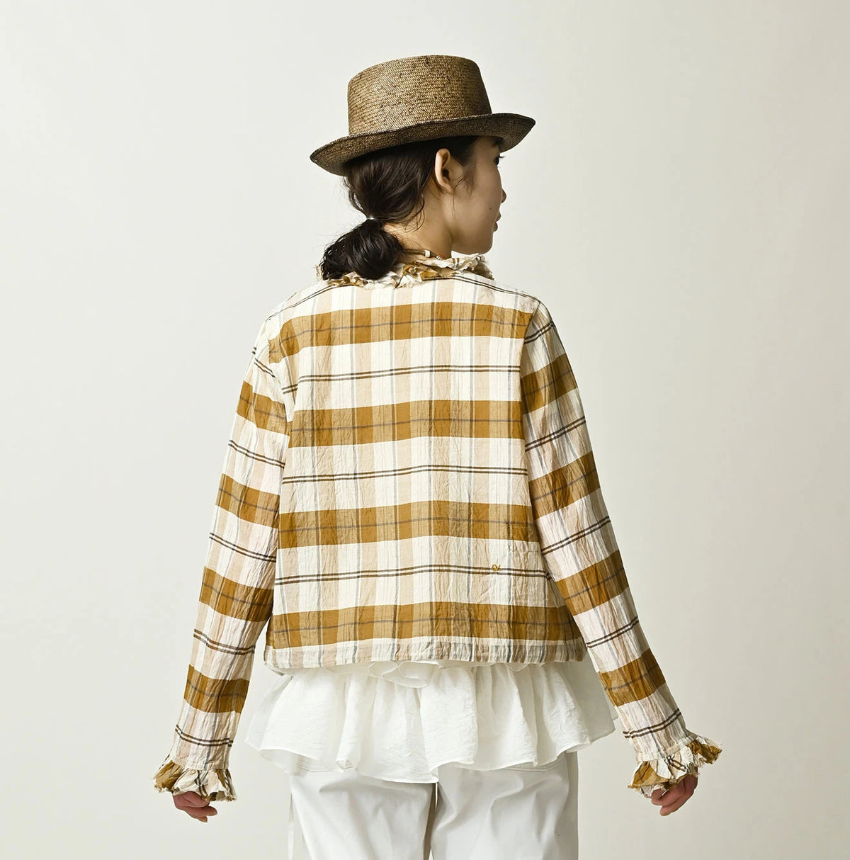 45R Feather Khadi Silk Check Talula Blouse