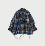 45R Ai Indigo Check Khadi Dobby Frill Cachecoeur