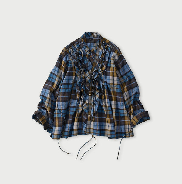 45R Ai Indigo Check Khadi Dobby Frill Cachecoeur