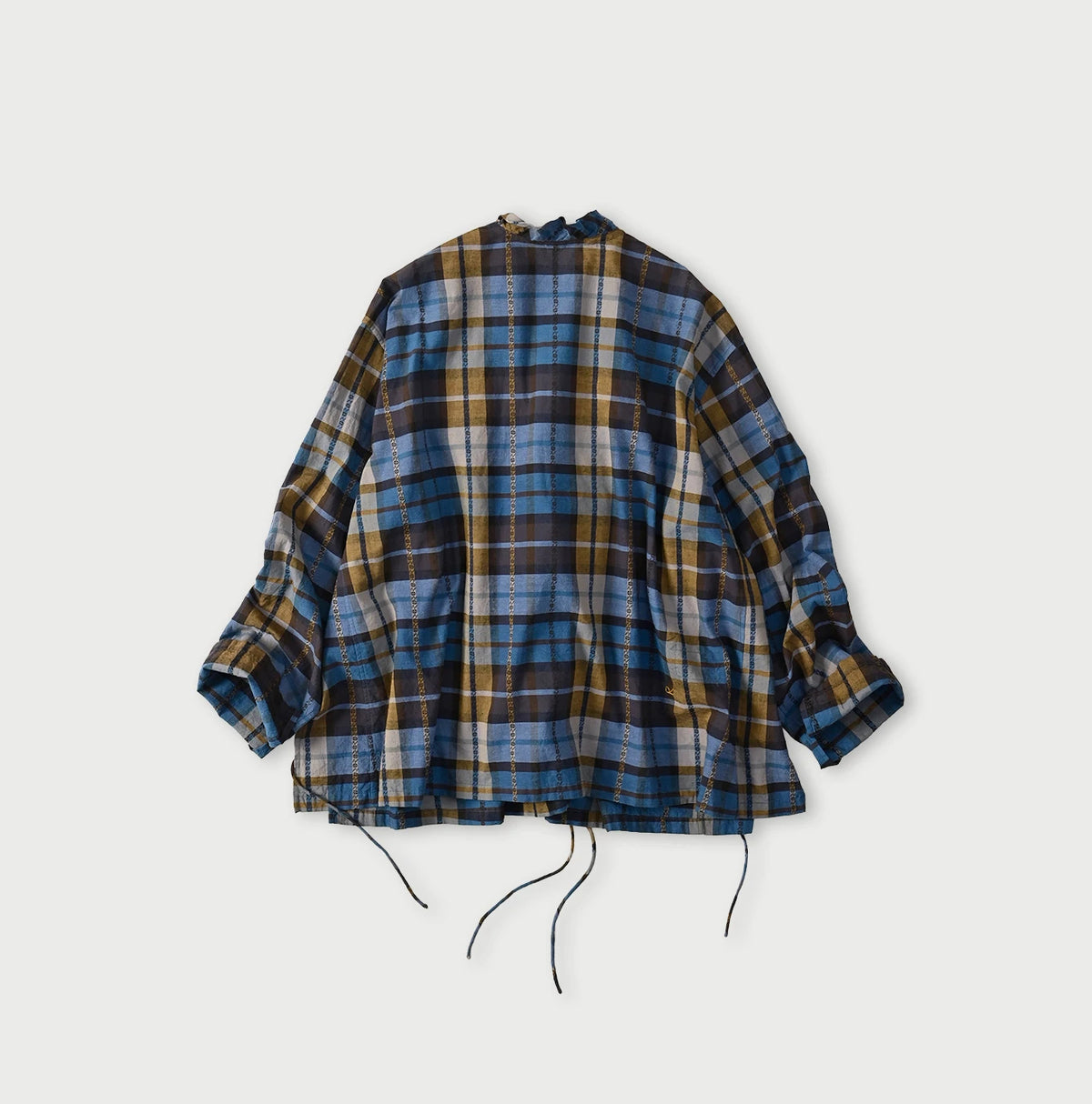 45R Ai Indigo Check Khadi Dobby Frill Cachecoeur