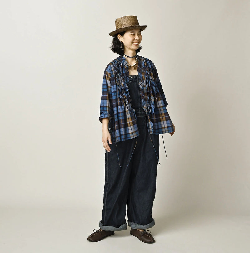 45R Ai Indigo Check Khadi Dobby Frill Cachecoeur - Image 2