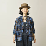 45R Ai Indigo Check Khadi Dobby Frill Cachecoeur