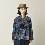 45R Ai Indigo Check Khadi Dobby Frill Cachecoeur