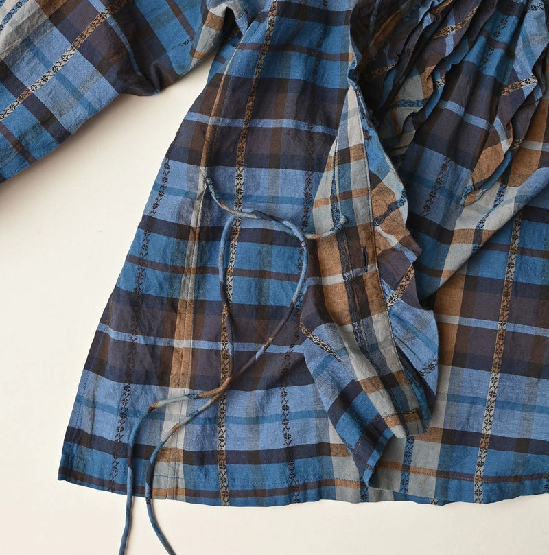 45R Ai Indigo Check Khadi Dobby Frill Cachecoeur - Image 17