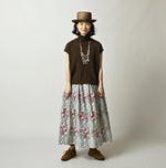 45R Saffron Block Print Easy Gathered Skirt